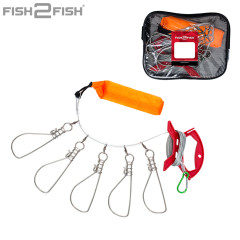 Кукан Fish2Fish с намоткой оранжевый с карабином и поплавком.