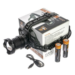 Фонарь налобный светодиодный аккумуляторный HY-8090-P90 (3xАКБ 5200mAh, зарядка от USB)