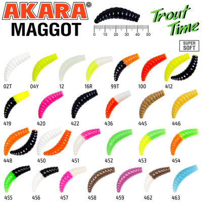 Силиконовая приманка Akara Trout Time MAGGOT 1,6 Cheese со вкусом чеснока 4.06 см, 2.7 г (10 шт)