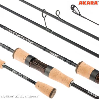 Спиннинг штекерный 2 колена Akara Trout E.L Sport UL с разнесенной ручкой, уголь, (тест 0.5-4.5), 1.98 м