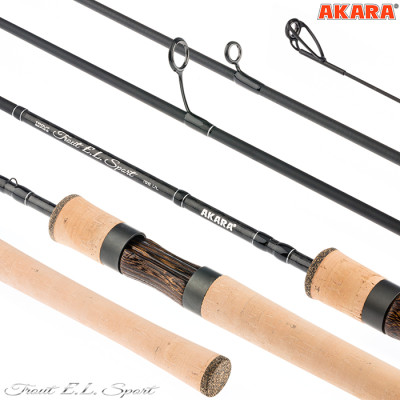 Спиннинг штекерный 2 колена Akara Trout E.L Sport UL с цельной ручкой, уголь, (тест 0.5-4.5), 1.98 м