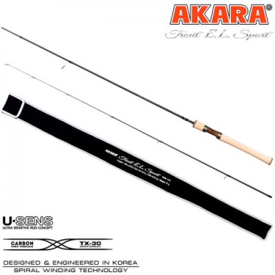 Спиннинг штекерный 2 колена Akara Trout E.L Sport UL с цельной ручкой, уголь, (тест 0.5-4.5), 1.98 м