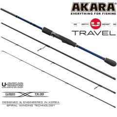 Спиннинг штекерный 4 колена Akara Teuri Travel L, уголь, (тест 1-12), 2.28 м