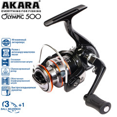 Катушка безынерционная Akara Olympic 500A , 3 ш.п.+ 1 р.п.