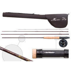 Удилище штекерное нахлыстовое, 4 колена, S Master Fly + катушка со шнуром, в тубусе, уголь, (класс 5/6), 2.7 м 