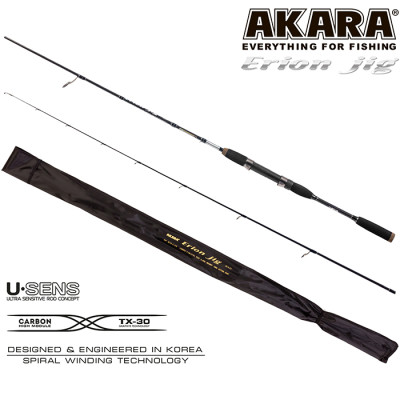 Спиннинг штекерный Akara Erion Jig TX-30. уголь, (тест 2-8), 2.1 м