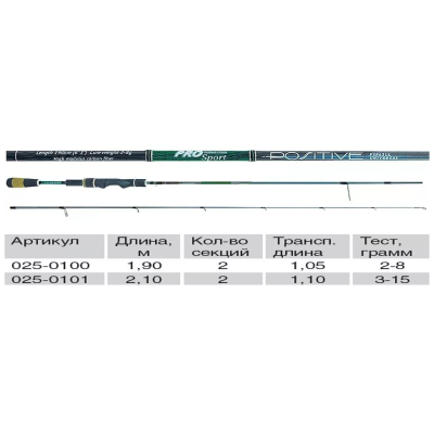 Спиннинг "Volzanka Pro Sport Positive" (тест 3-15), 2.1 м