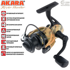 Катушка безынерционная Akara River Hunter 2000, 5 ш.п.+ 1 р.п.