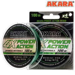 Шнур Akara Power Action X-4 Green 100 м, зеленый
