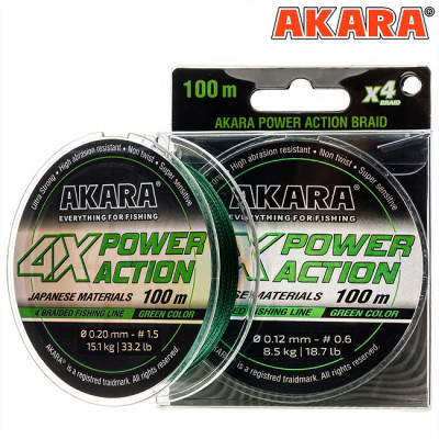 Шнур Akara Power Action X-4 Green 100 м, зеленый - фото, цена в Магазин товаров для рыбалки и туризма - Fishers.by