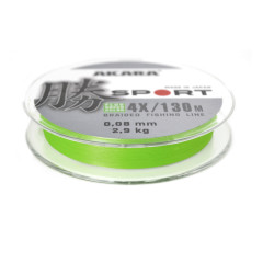 Плетёный шнур Akara Sport Х-4 FLUO GREEN 130 м, (диам. 0.04-0.1) светло-зеленый