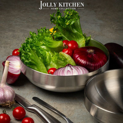 Миска Jolly Kitchen матовая с двойными стенками, нержавеющая сталь, 1 л - фото, цена в Магазин товаров для рыбалки и туризма - Fishers.by