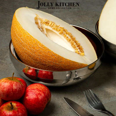 Миска Jolly Kitchen глянцевая с двойными стенками, нержавеющая сталь, 1.5 л - фото, цена в Магазин товаров для рыбалки и туризма - Fishers.by