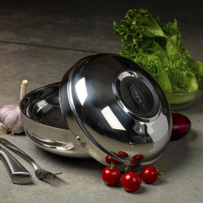 Миска Jolly Kitchen глянцевая с двойными стенками, нержавеющая сталь, диам. 21 см - фото, цена в Магазин товаров для рыбалки и туризма - Fishers.by