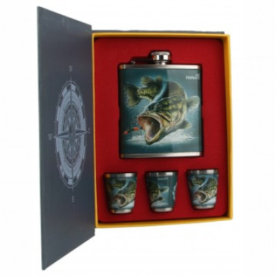 Набор Книга Рыбака Helios фляжка 210мл и 3 стопки - фото, цена в Магазин товаров для рыбалки и туризма - Fishers.by