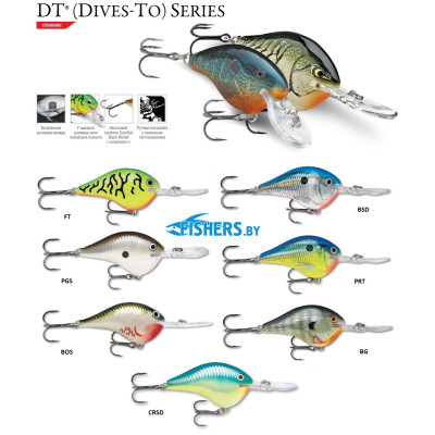 Воблер Rapala Dives-To DT16 (плавающий), 7 см.22 г., заглуб. до 5 м - фото, цена в Магазин товаров для рыбалки и туризма - Fishers.by