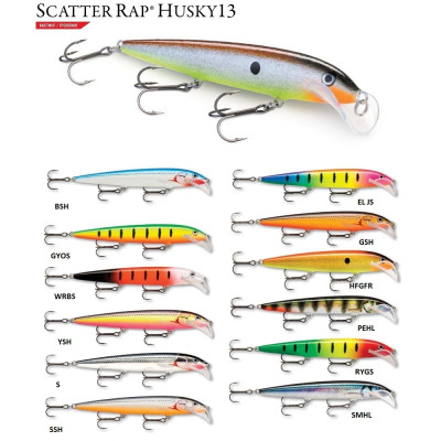 Воблер Rapala Scatter Rap HUSKY13 SCRH13 (плавающий), 13 см.12 г., заглуб. 2,4-3 м - фото, цена в Магазин товаров для рыбалки и туризма - Fishers.by