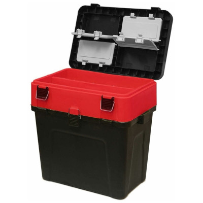 Ящик зимний  черно-красный ТРИ КИТА (4+4 отделения для приманок 380*360*240) 19 л - фото, цена в Магазин товаров для рыбалки и туризма - Fishers.by